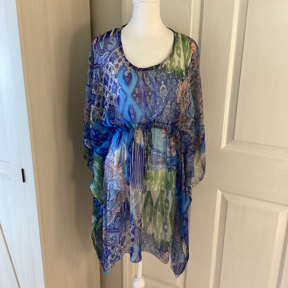 Sunflower Blue Green Patterned Swim Cover Up One Size
